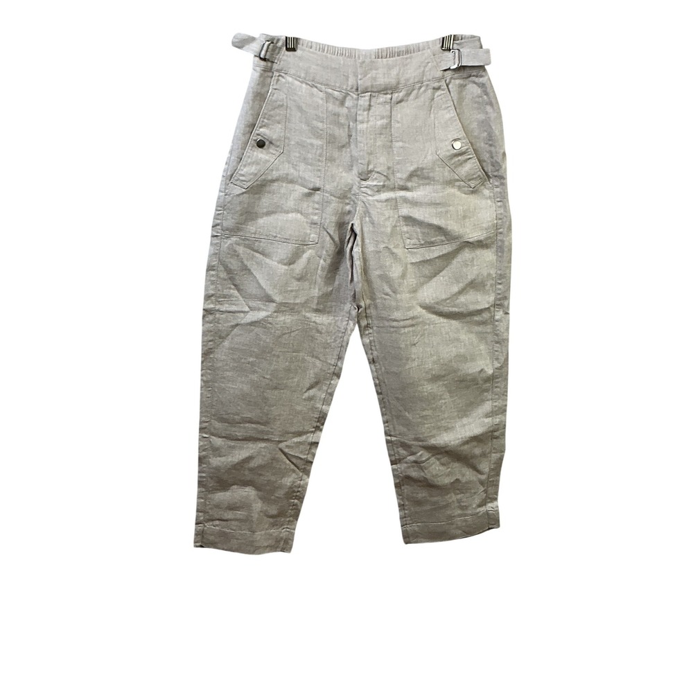 Athleta Linen Side Buckle Pants Beige Oatmeal Petite 6P Relaxed Tapered Ankle - Picture 15 of 15